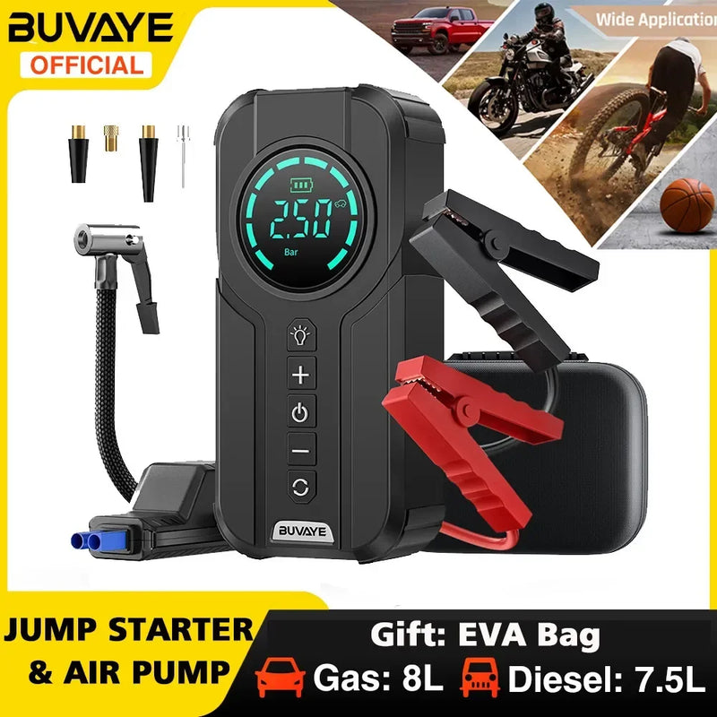 4-in-1 Air Pump with Power Bank, Lighting, Car Battery Jump Starter and Tire Inflator